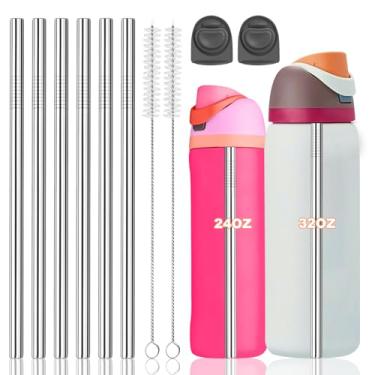 Imagem de 8 canudos de aço inoxidável para garrafa de água Owala, 2 comprimentos 680 g 946 ml, com escova de limpeza e bolsa de armazenamento de viagem, 2 tampas de substituição