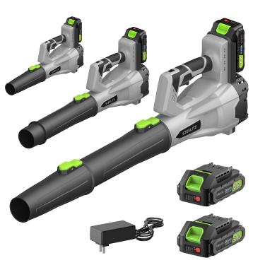 Imagem de STEELITE Soprador de folhas sem fio de 21 V, fluxo de ar de alto desempenho de 150 MPH 600 CFM, soprador elétrico leve para cuidados com o gramado, limpeza de pátio, folhas e poeira, inclui 2 baterias