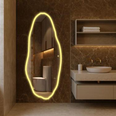 Imagem de Espelho Organico Com Led Jateado Borda Infinita Bivolt Touch Iluminado