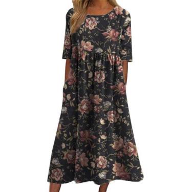 Imagem de Vestido maxi Akivide Summer Boho Floral de manga curta para mulher