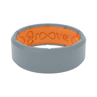Imagem de Groove Life Anel de casamento de silicone para homens – Anéis de borracha respirável para homens, cobertura vitalícia, design exclusivo, anel masculino de ajuste confortável – borda original cinza tempestade/laranja tamanho 14