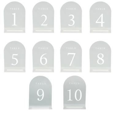 Imagem de Patscorai 10 peças de números de mesa de arco fosco com suporte de 12 x 18 cm, números de mesa de acrílico de 12 a 10 cm, placas de acrílico em arco para recepção de casamento de mesa central
