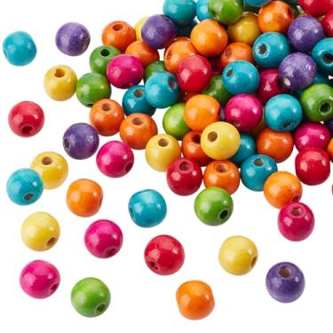 Imagem de UNICRAFTALE Cerca de 400 peças de contas de madeira coloridas contas europeias redondas grandes furos soltos contas espaçadoras de 5,5 mm a granel para artesanato faça você mesmo decoração de festa em