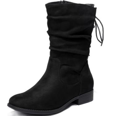 Imagem de Luoika Botas femininas de cano curto de largura larga - Botas curtas pretas e marrons com bloco de salto baixo com zíper lateral., Blackmf 205, 11 X-Wide