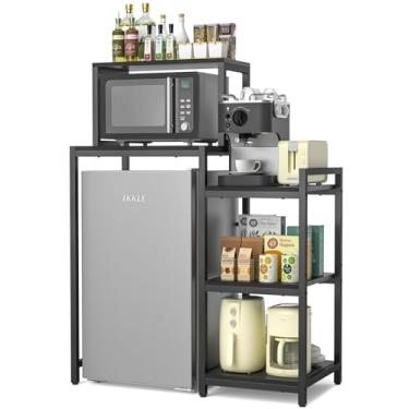 Imagem de ikkle Mini suporte de geladeira com prateleiras de armazenamento, mini armário de geladeira de 3 andares, suporte de micro-ondas, prateleira de armazenamento de madeira com espaço de armazenamento de