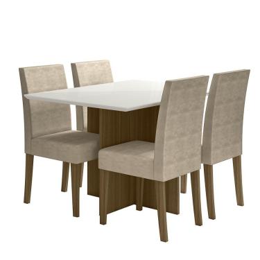 Imagem de Kit Mesa De Jantar Helo Com Vidro 120x90 Com 4 Cadeiras Josi Carvalho/off White/fendi Carvalho/off White/fendi