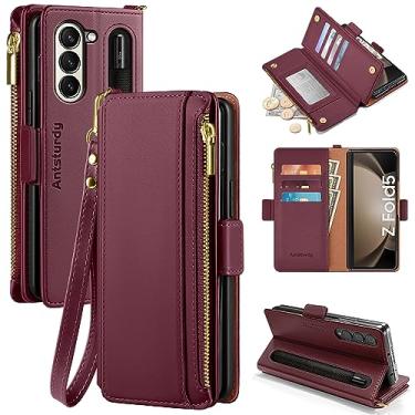 Imagem de Antsturdy Capa carteira feminina para Samsung Galaxy Z Fold 5 com 【S Pen Holder】, capa para celular Galaxy Z Fold5 com alça para cartão de couro PU com bloqueio de RFID, capa flip fólio com