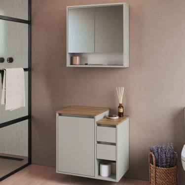 Imagem de Armário de Banheiro Bologna 3 Portas 2 Gavetas com Espelho Arenas - Art In Móveis