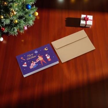 Imagem de 1 conjunto de cartão de felicitações de Natal com papel envelope azul escuro 12,7 x 8,4 cm