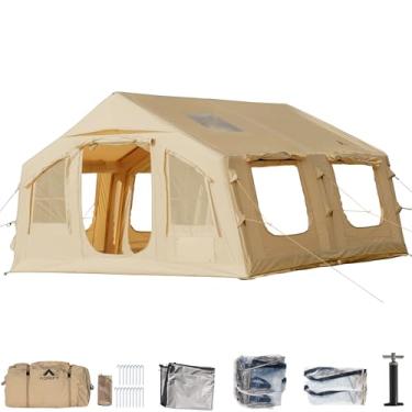 Imagem de ADRIFT Tendas infláveis grandes para acampamento, barraca inflável de lona de luxo para adultos de 6 a 8 pessoas, barracas infláveis para glamping com bomba, 2 quartos, barraca quente à prova d'água