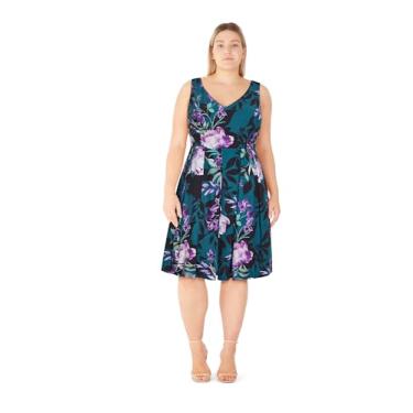 Imagem de City Chic Vestido feminino plus size - estampa Ora, Flor azul-petróleo, 52