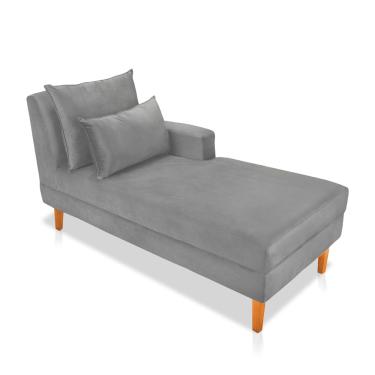 Imagem de Divã Chaise Chloe 160 cm Veludo Cinza Pés Chanfrado Castanho M11 - D'Rossi
