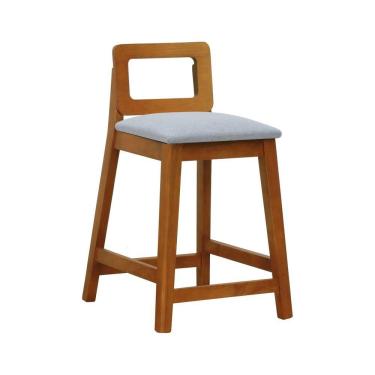 Imagem de Banqueta Média River Madeira Maciça - Amêndoa Assento Estofado Linho Cinza Mescla Impermeável