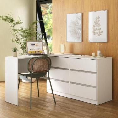 Imagem de Escrivaninha em L 120cm com 6 Gavetas Flex Multimóveis MP6030, Branco