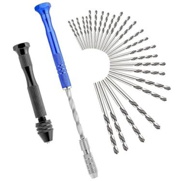 Imagem de Conjunto de mini brocas manuais de 27 peças com torno de pino, mandril de troca rápida e brocas torcidas para madeira, metal, plástico, artesanato e trabalho de modelo