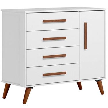 Imagem de Cômoda Sapateira Infantil 1 Porta 4 Gavetas Magia Branco Acetinado