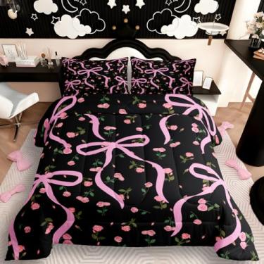 Imagem de Feelyou Jogo de cama casal com laço e laço em aquarela, para crianças, meninos, meninas, estilo princesa sonhadora, edredom para decoração de quarto de microfibra, 3 peças com 2 fronhas