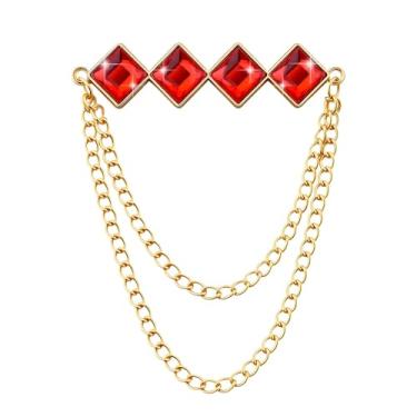 Imagem de Broche de pedra preciosa corrente pendurada broche de lapela para homens ternos de metal borla corrente colarinho alfinetes terno broche vintage cristal strass broches para homens casamento negócios