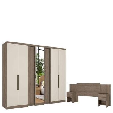 Imagem de Guarda Roupa Casal Selecto Glass 7 Portas Rustic Off White Acetinado e