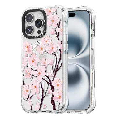 Imagem de Rosarnnah Capa para iPhone 16 Pro fofa - compatível com Magsafe - Capa de telefone à prova de choque com proteção contra quedas de grau militar de 6 m - Design engraçado de flor de cerejeira (6,5 cm