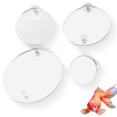 Imagem de TWZKXC 4 peças de espelho decorativo para tanque de peixes Betta espelho de treinamento de peixes para tanque de peixes malhar 4/6/8/10 cm especial para espelho de fitness Betta, com ventosas, espelho