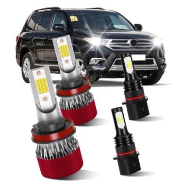 Imagem de LSLIGHT Lâmpadas compatíveis com Toyota Highlander 2011 2012 2013 H11 H8 H9 farol baixo 12278 combo de faróis de neblina brilho 800% com ventilador de resfriamento Plug and Play Pacote de 4