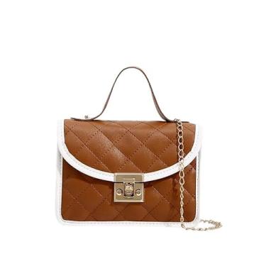 Imagem de Bolsa tiracolo de couro acolchoada para mulheres, bolsa de ombro feminina moderna com bolsa de designer de corrente, Marrom, marrom