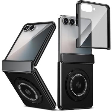 Imagem de XKchatpt Capa magnética dobrável para Samsung Galaxy Z Flip 7, suporte giratório de 360°, liga de alumínio com proteção de dobradiça e protetor de tela frontal para Samsung Galaxy Z Flip 7 (preto)