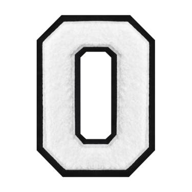 Imagem de 1 peça de patch de número de chenille de ferro branco de 15 cm com borda preta – adesivos do alfabeto para roupas, jaquetas, mochilas, chapéus para decoração personalizada, nome personalizado e