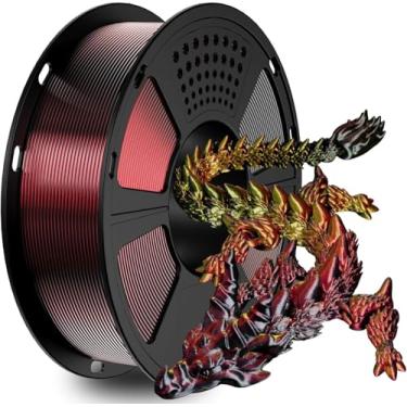 Imagem de GIANTARM Filamento pla de seda tricolor, filamento pla brilhante para impressora 3D 1,75 mm +/- 0,03 mm, carretel de 1 kg (2,2 lbs), embalagem a vácuo (vermelho + ouro + preto)