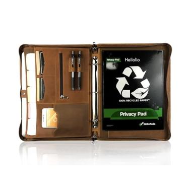 Imagem de Heilolio 2021 Novo - Portfólio de Couro Genuíno para Homens, Couro Zipper Padfolio para Mulheres, Pasta de Couro Personalizada com 3 Anéis, Adequado para Notebook de 13 Polegadas, Papel A4, iPad Pro, Presente de Aniversário (Castanho/ Chocolate) (Castanho, original não personalizado)