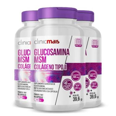 Imagem de Kit 3 Glucosamina MSM Colágeno tipo II Clinicmais 60 Cápsulas