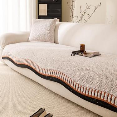 Imagem de Capa de sofá antiarranhões, capa de sofá antiderrapante de linho de algodão luxuosa, design de borda irregular com fundo antiderrapante, laranja quente e respirável, 110 x 110