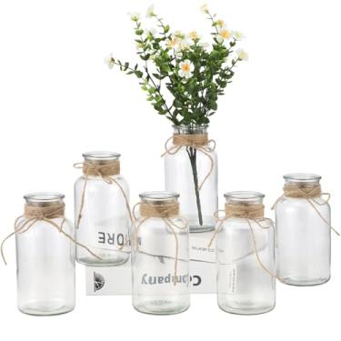 Imagem de Conjunto de 6 vasos de flores de vidro vintage com corda de juta feita à mão