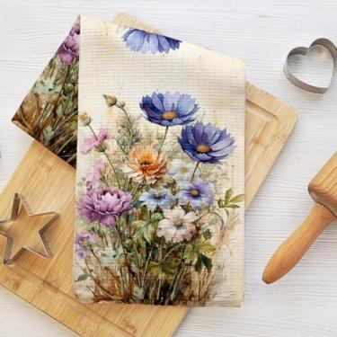 Imagem de Toalhas de cozinha florais em aquarela, panos de prato macios de microfibra para cozinha, toalhas de banho para banho, casa de fazenda, toalha de mão reutilizável, toalha de chá, presentes de