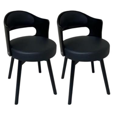 Imagem de SPXMQSS Cadeiras para sala de jantar, cadeiras de jantar giratórias de 360° com encosto, cadeira de jantar estofada de couro, cadeira ergonômica para lounge, escritório, penteadeira, cadeira preta 2