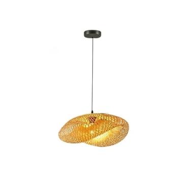 Imagem de Lustre de bambu de vime lustre de tecido artesanal de iluminação E27(2,Type C-Dia 52CM)