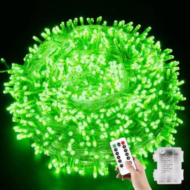 Imagem de YUANHUYUOU Luzes de corda de Natal, 10 m, 80 LED, luzes de fadas com controle remoto, luzes de corda à prova d'água operadas por bateria para decoração interna e externa, jardim e casamento (verde)