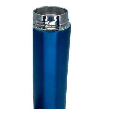 Imagem de Garrafa Térmica com Termômetro Digital, 500ml, Aço Inox, Azul, Portátil, 22.5cm Altura, Inclui Cestinha de Infusão