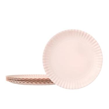 Imagem de TP Conjunto de 6 pratos de jantar de melamina de 26,7 cm, prato leve de aperitivo de salada redondo para 6, pratos de sobremesa para ambientes internos e externos, rosa claro