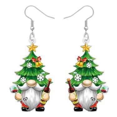 Imagem de BAMAY Brincos de gnomo de acrílico descolados pendurados, brincos verdes de Natal, joias de inverno, gnomos, presentes para mulheres, mãe, acessórios de Natal, Medium, Acrílico, Sem pedra preciosa