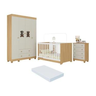 Imagem de Quarto De Bebê Completo Berço Americano 3 Em 1 Colchão Fofura Multimóv