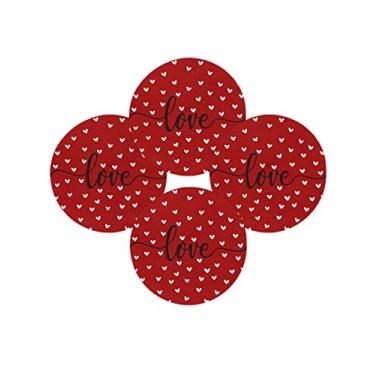 Imagem de Jogo americano redondo para o dia dos namorados, conjunto de 4 tapetes de mesa trançados com coração de amor, romântico, vermelho, preto, círculo, trançado, para cozinha, mesa de jantar, casamento