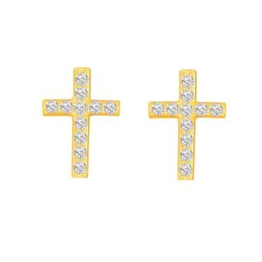 Imagem de Brincos de cruz pequena, banhado a ouro branco 14K, zircônia cúbica, minúsculos brincos fofos para mulheres, joias delicadas e simples, ouro
