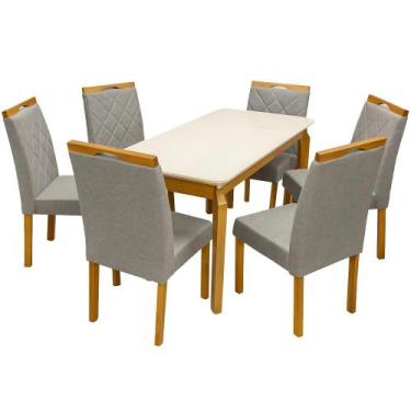 Imagem de Mesa de Jantar Alegra 160x80cm com Vidro e 6 Cadeiras California em Ve