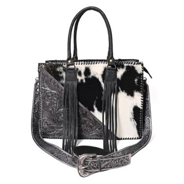 Imagem de Merbaa Bolsa feminina de couro bovino natural com alça removível ajustável | Bolsa de mão de couro | Bolsa tiracolo lateral, Preto, Medium