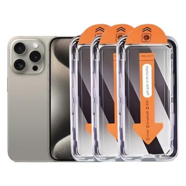 Imagem de Pacote com 3 protetores de tela de vidro fosco para iPhone 15 Pro, antirreflexo e anti-espião, antirreflexo, suave como seda, dureza 9H de grau militar, bandeja de ajuste impecável