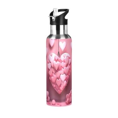 Imagem de Wassud Garrafa de água, decorações românticas, garrafa de água esportiva de aço inoxidável com canudo garrafas de água com isolamento de palha, copo portátil de viagem 946 ml