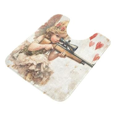 Imagem de Burbuja Tapete de banheiro Valentine Cupid, tapete de banho macio absorvente de pelúcia, base antiderrapante para piso de banheiro, oval em forma de U