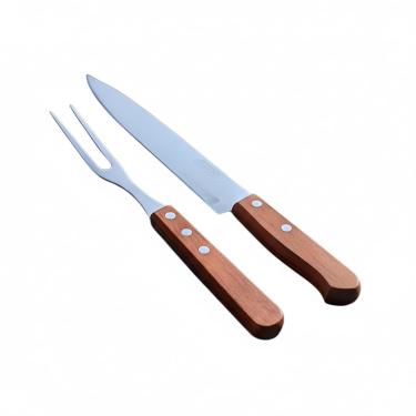 Imagem de Conjunto Churrasco Inox Faca 7" e Garfo 5" Linha Raiz – Corte Preciso – Lâminas Resistentes + Cabo de Madeira – Ideal para Carnes, Assados e Churrasqueiras